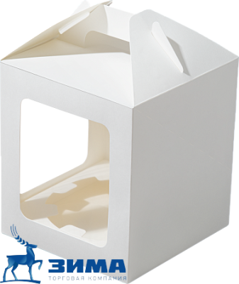 картинка Коробка для кулича с ложементом ForGenika JUMPL Window White 120*120*160 (200 шт) от Торговой Компании "Зима"